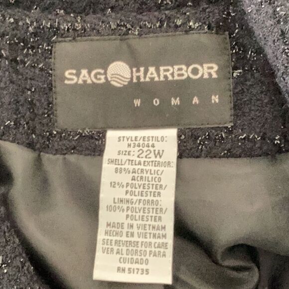 SAG HARBOR BUTTON UP COAT JACKET BLACK WITH ALL OVER SPARKLY THREADS 22W - Picture 6 of 7